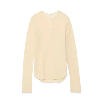 FUMIKA UCHIDA Gauze Waffle Henley-neck Top "Off White"