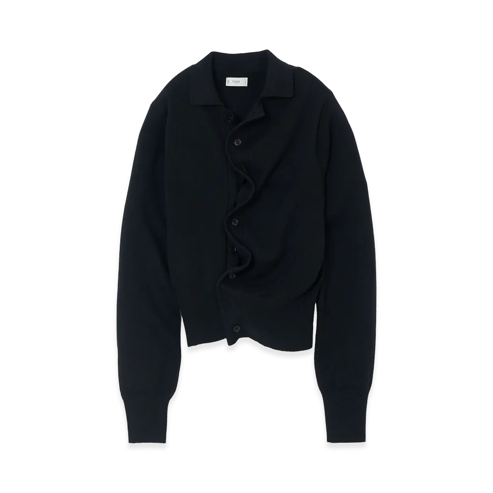 YOKE Lambs Wool Sculptural Wired Knit Shirt "Black"
