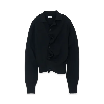YOKE Lambs Wool Sculptural Wired Knit Shirt "Black"