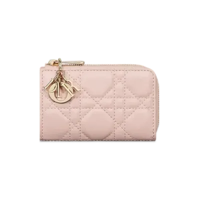Dior Lady Dior Yuzu Key Case Cannage Lambskin "Soft Gray"
