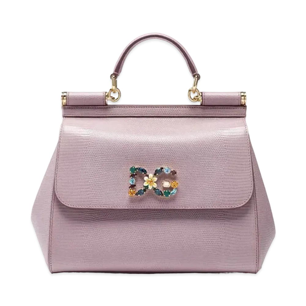 Dolce&Gabbana Sicily Bag Medium Calfskin Ig Anapropy Logo Patch DG Crystal "Pink"