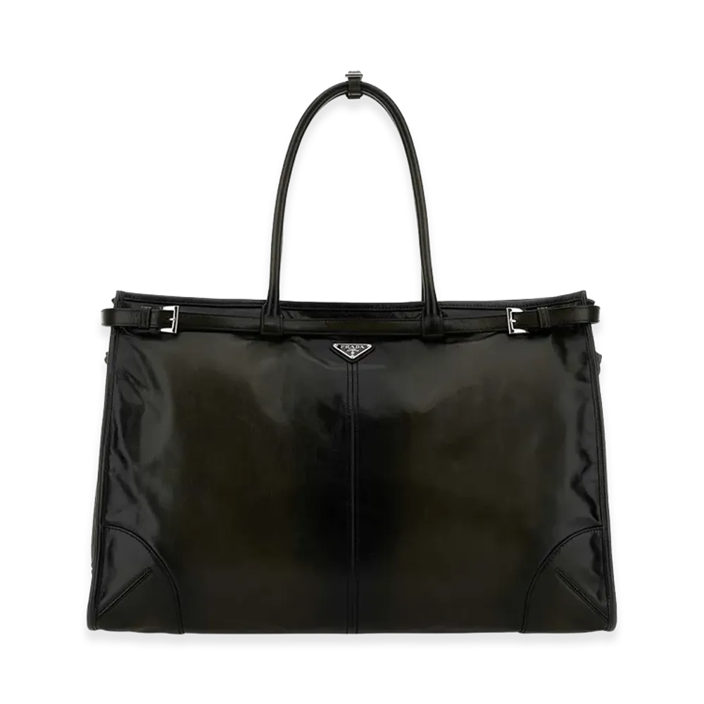 PRADA Leather Bonnie Shopping Bag "Dark Green"
