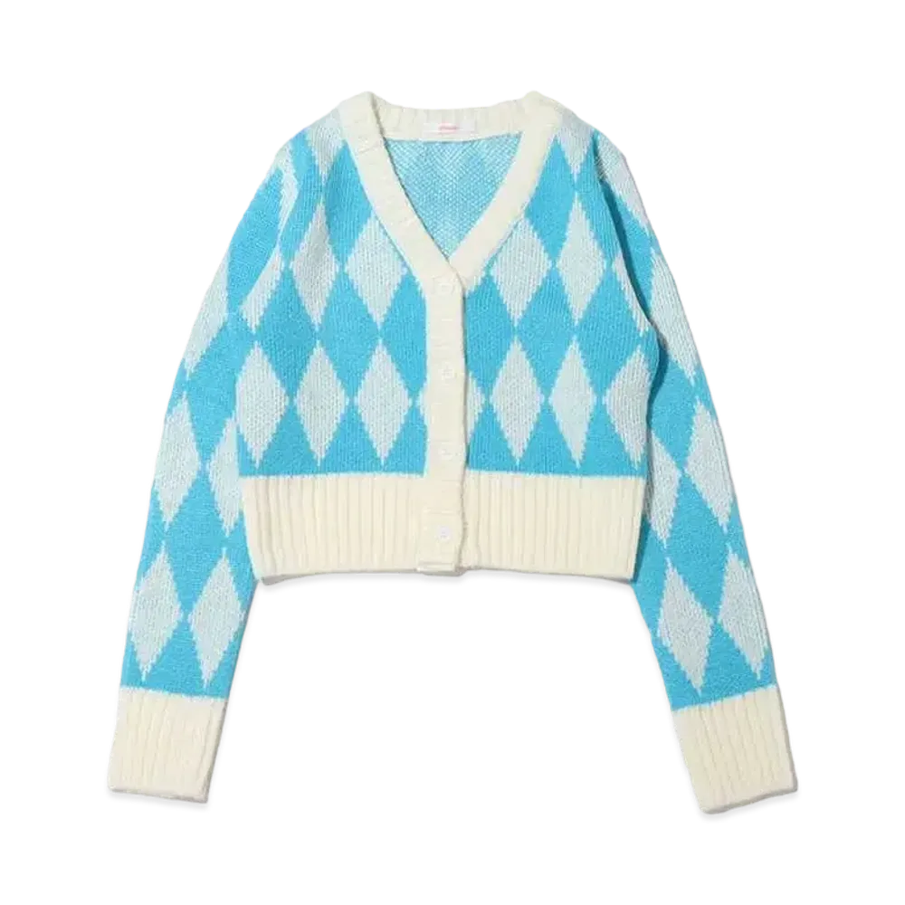 atmos pink Argyle Gala Mini Length Cardigan "Blue"