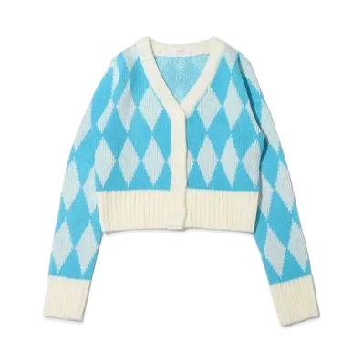 atmos pink Argyle Gala Mini Length Cardigan "Blue"