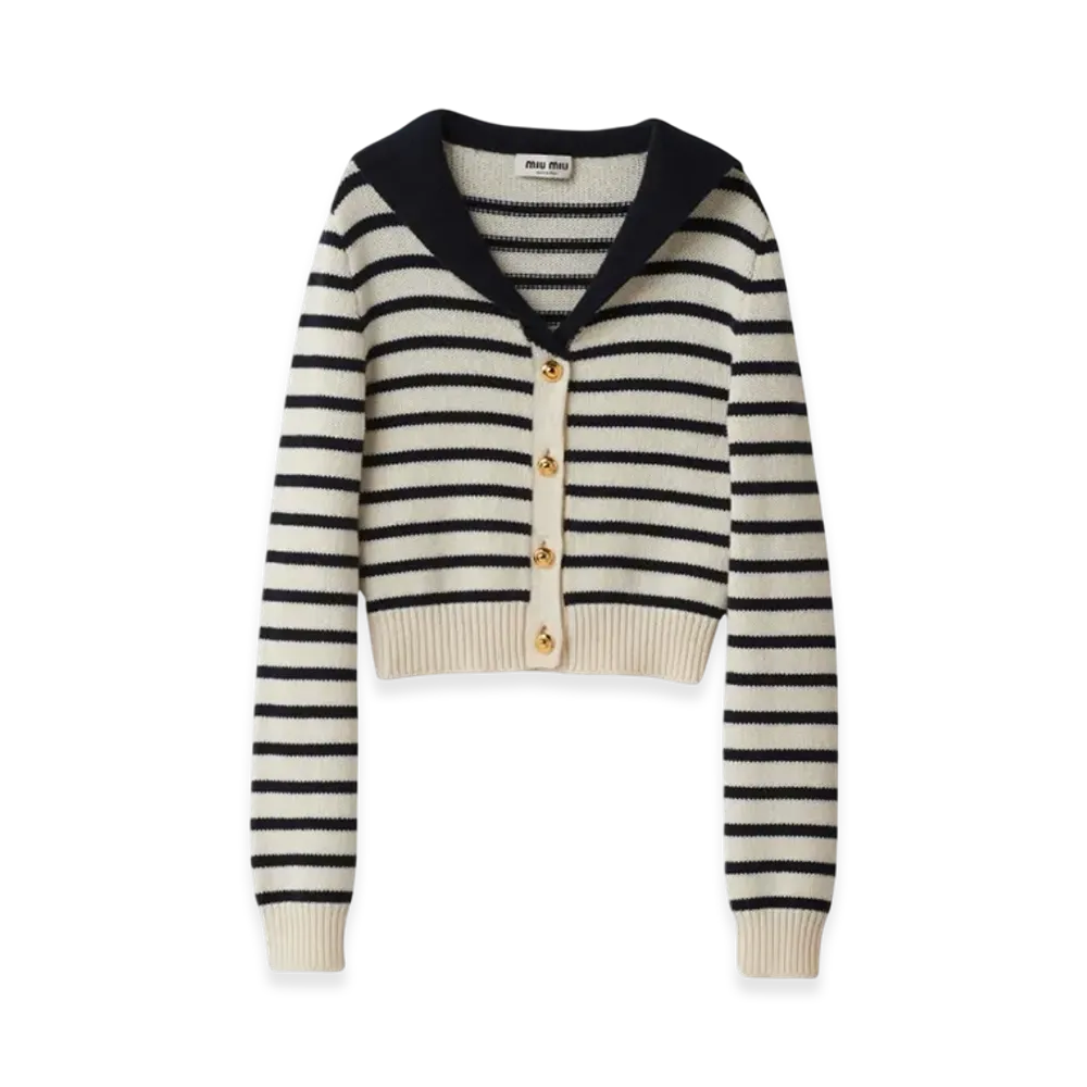 MIU MIU Women's Cashmere Cardigan "White/Blue"