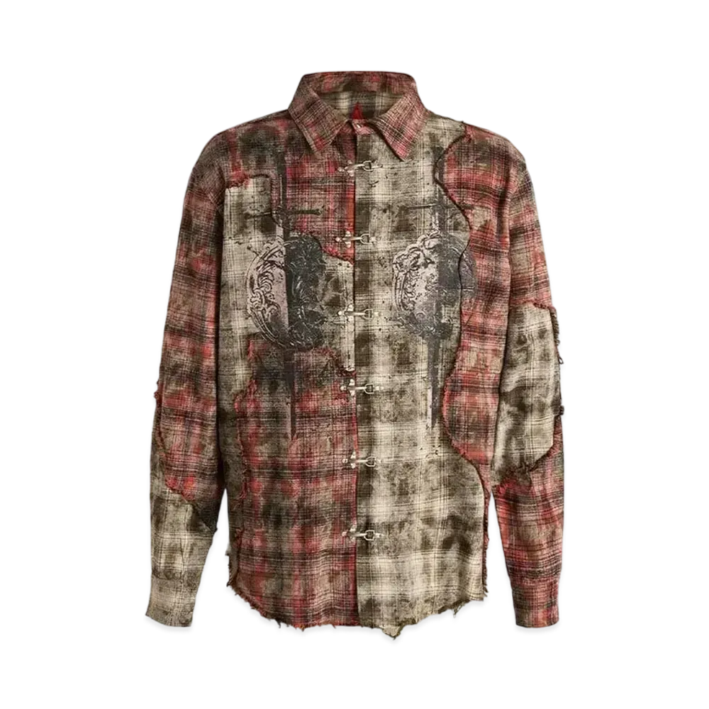 The Boy Has No Patience Eclipse Of Blood Moon Patchwork Shirt "Red"
