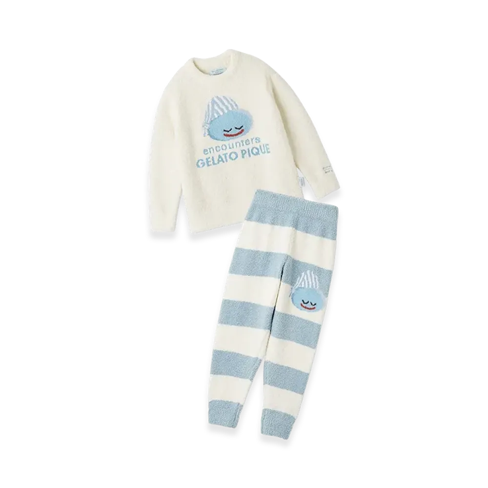 GELATO PIQUE x DRAGON QUEST Kids Baby Moco Pullover & Striped Long Pants Set "Blue"