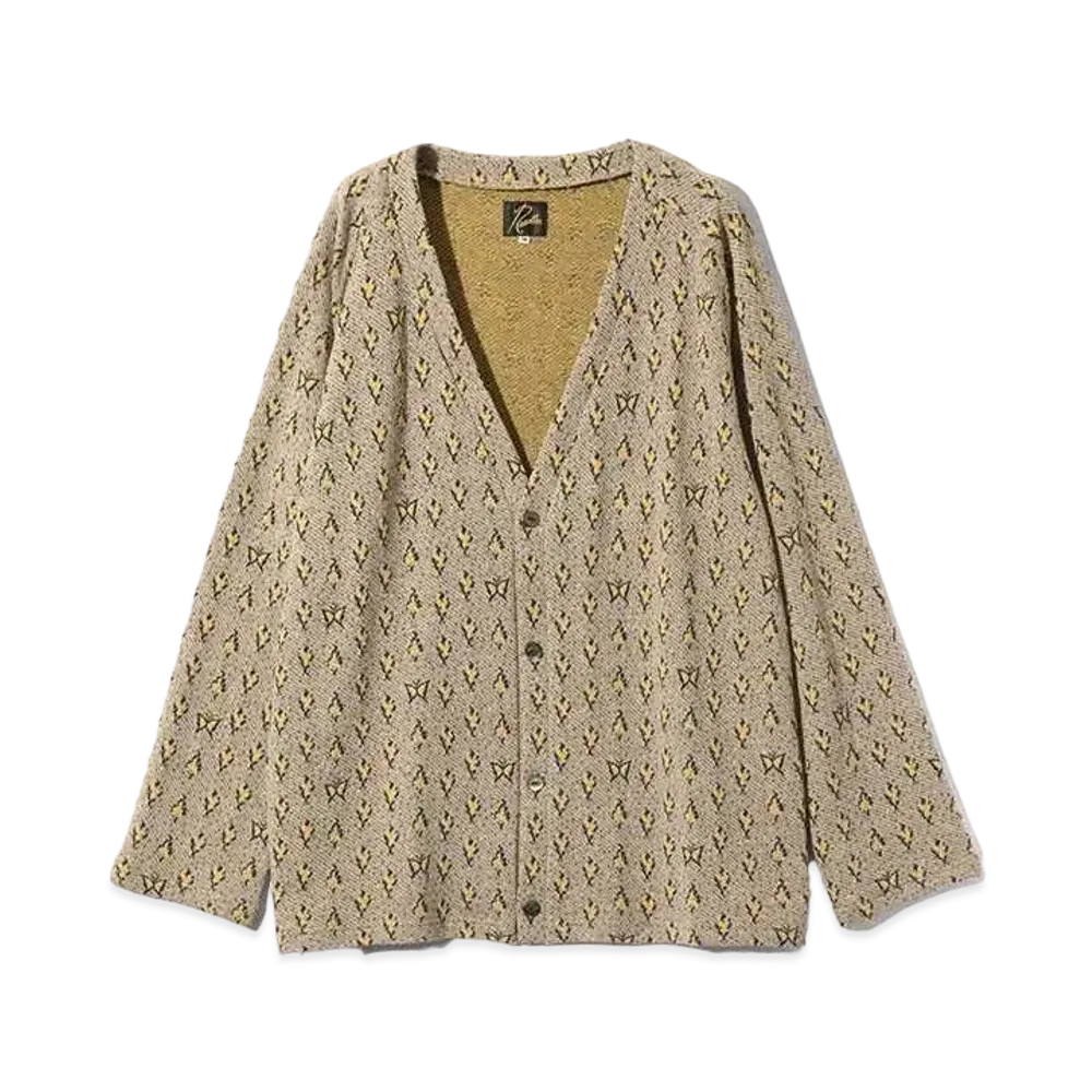 Needles V Neck Cardigan - C/An Papillon&Floral Jq. "Yellow/Navy"