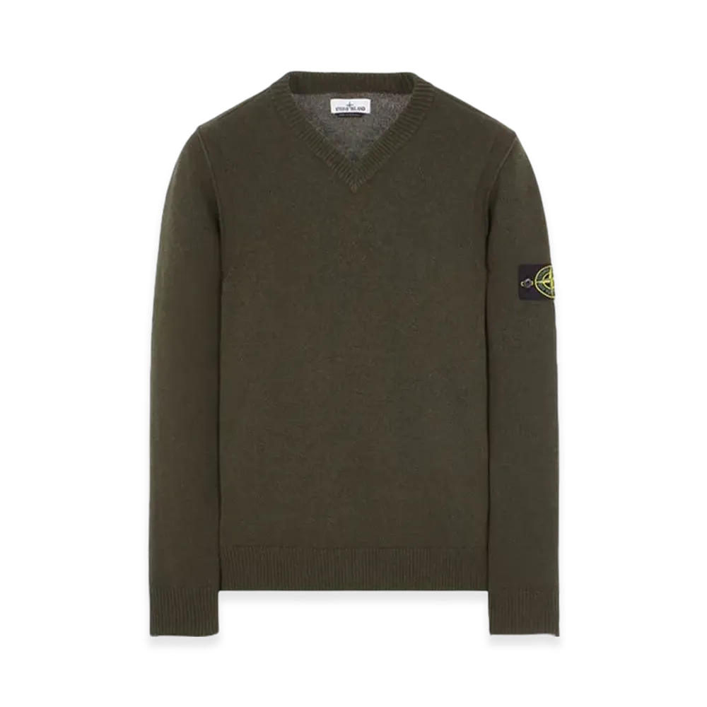 Stone Island 533A3 Lambswool V-Neck Knit - 23FW "Olive Green"