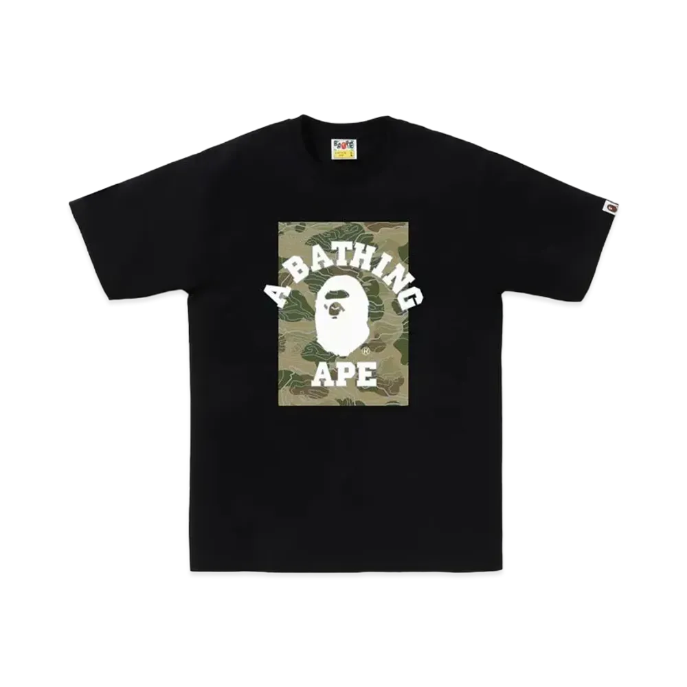 A BATHING APE Layered Line Camo ON College Tee "Black/Beige"