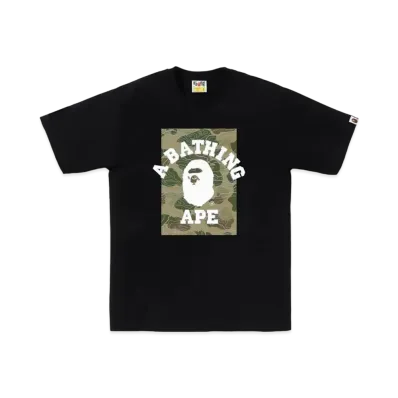 A BATHING APE Layered Line Camo ON College Tee "Black/Beige"