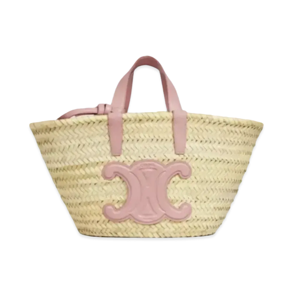 CELINE Teen Triomphe CELINE Classic Panier in Raffia and Calfskin "Vintage Pink"