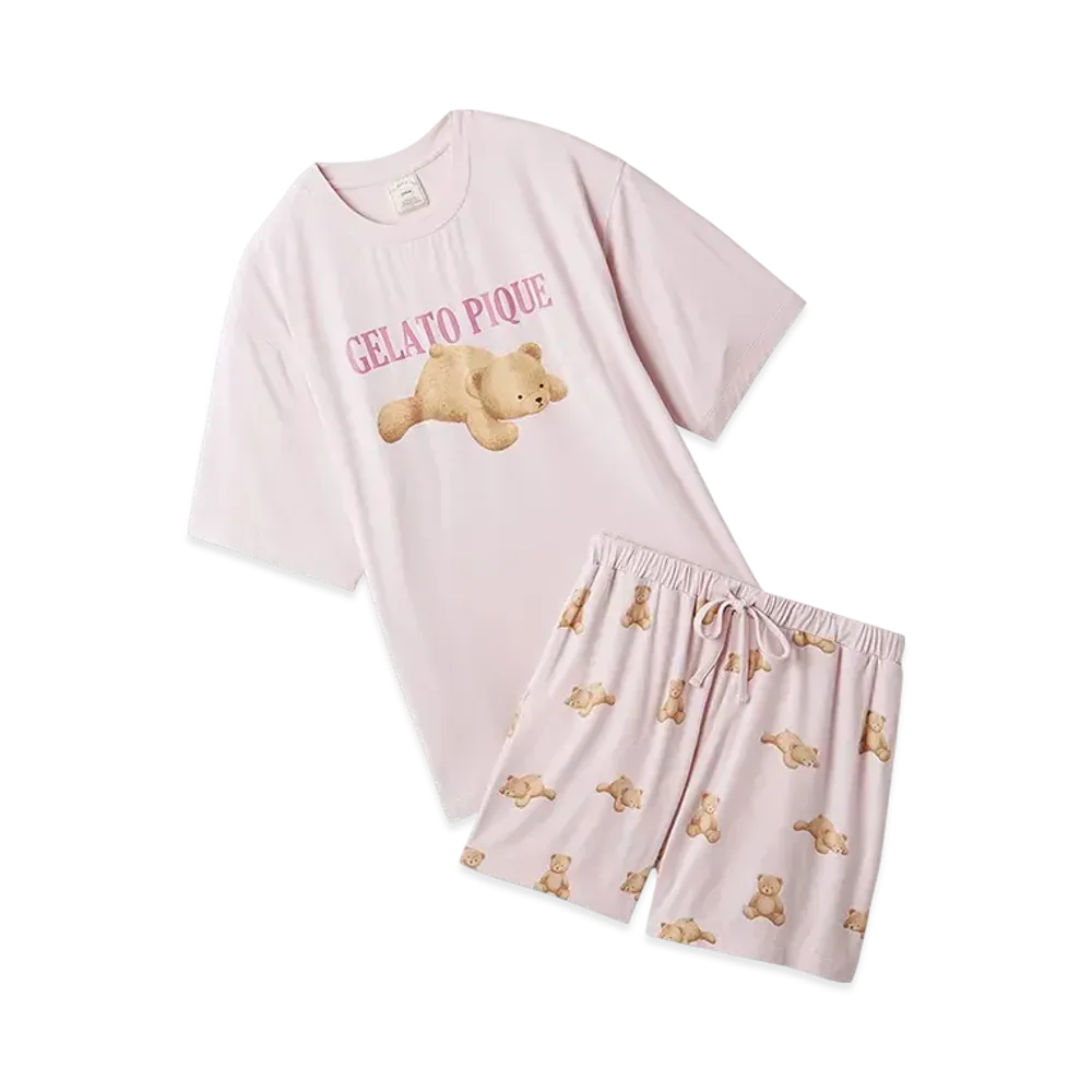 GELATO PIQUE Cool Touch Sensation Bear One Point T-Shirt & Shorts Set "Pink"