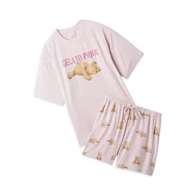 GELATO PIQUE Cool Touch Sensation Bear One Point T-Shirt & Shorts Set "Pink"