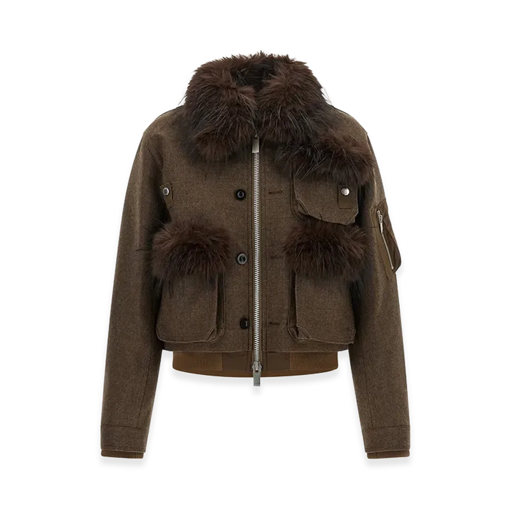 sacai Women's Double Collar Blouson "Brown"