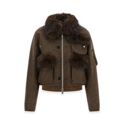 sacai Women's Double Collar Blouson "Brown"