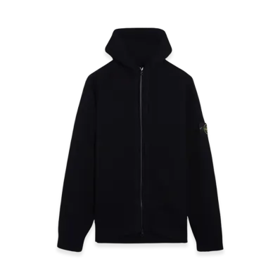 Stone Island 567A3 Lambswool Full Zipper Cardigan with Hood - 24FW "Black"