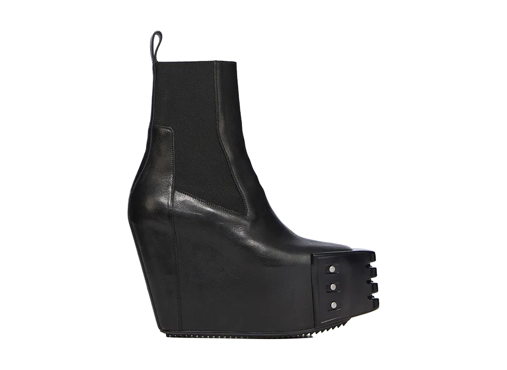 Rick Owens SS26 Grilled Wedge Beatle Boot Washed Calf Leather "Black"