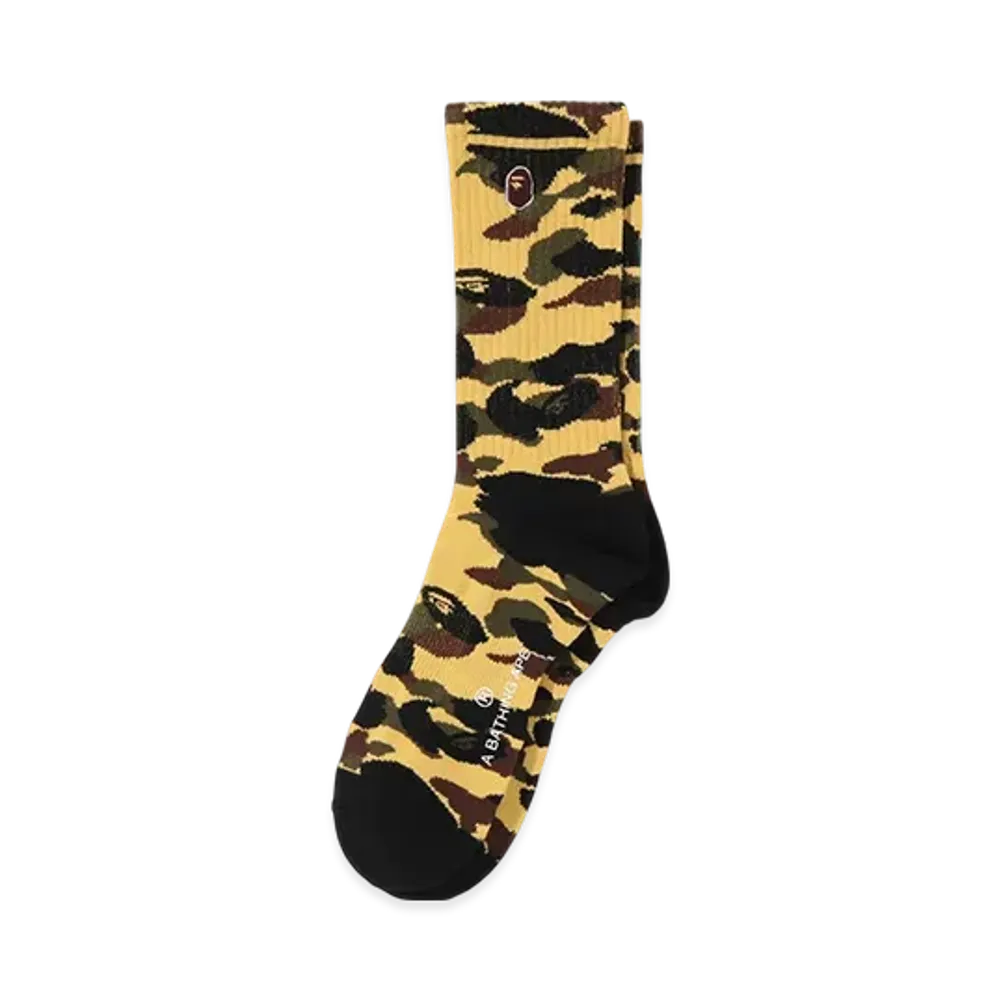 A BATHING APE 1ST Camo Ape Head One Point Socks "Yellow"