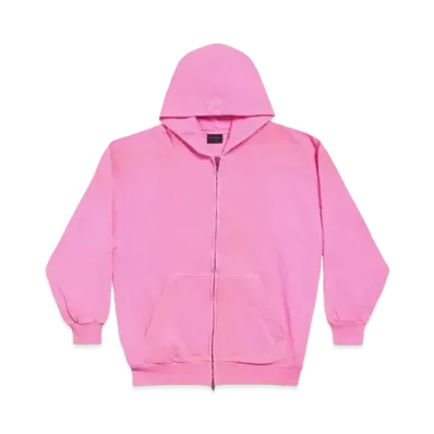 BALENCIAGA Paris Zip Up Hoodie Small Fit "Shocking Pink"