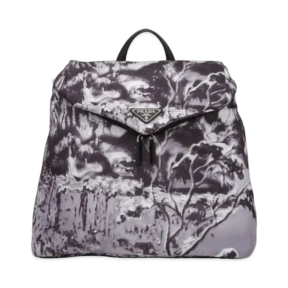 PRADA Printed Re-Nylon Backpack "Light Gray"