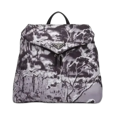 PRADA Printed Re-Nylon Backpack "Light Gray"
