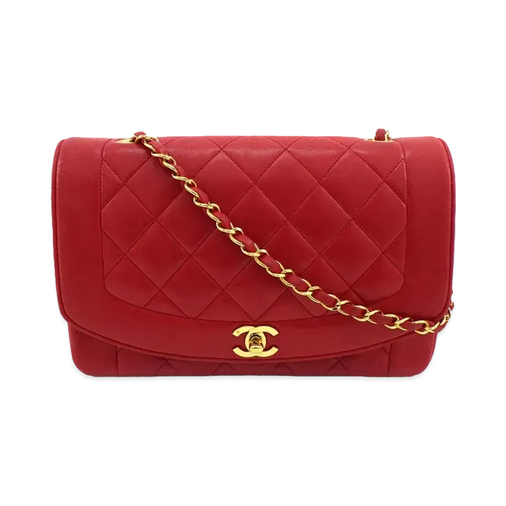 CHANEL Matelasse Diana Flap 25 Chain Shoulder Lambskin "Red"