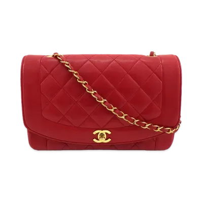 CHANEL Matelasse Diana Flap 25 Chain Shoulder Lambskin "Red"