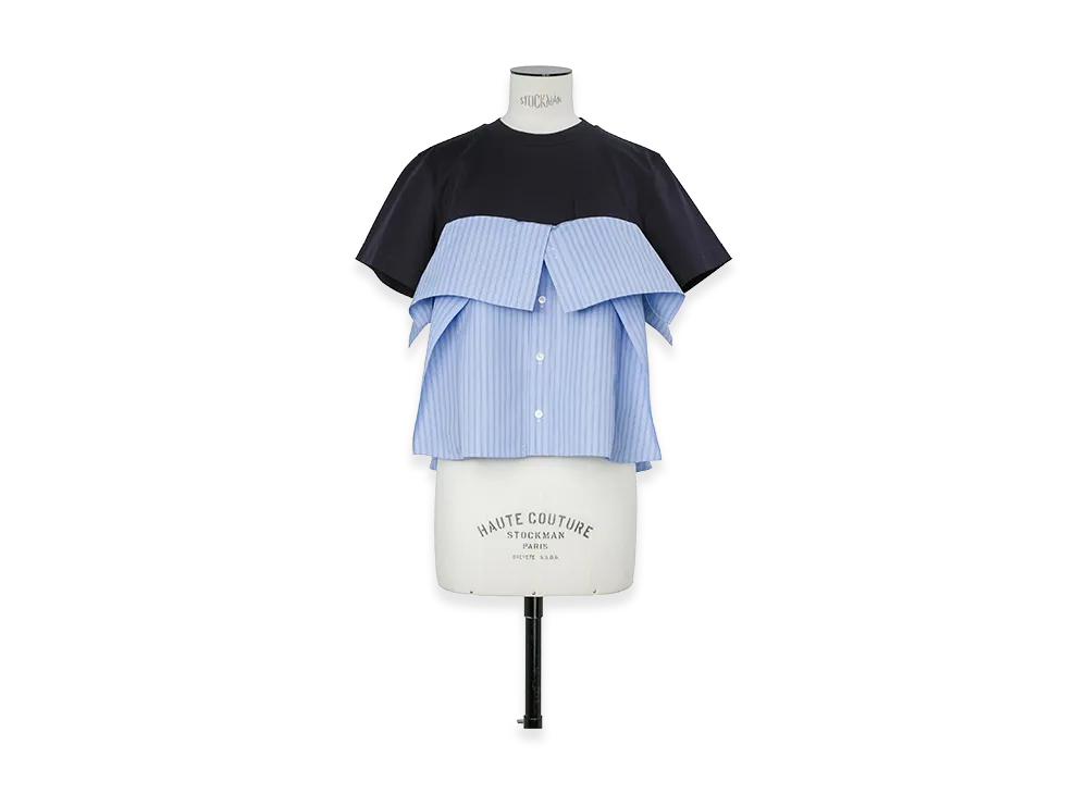 sacai Women's Poplin x Cotton Jersey T-Shirt "Navy/Light Blue Stripe"