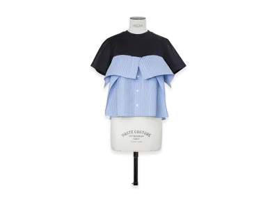 sacai Women's Poplin x Cotton Jersey T-Shirt "Navy/Light Blue Stripe"