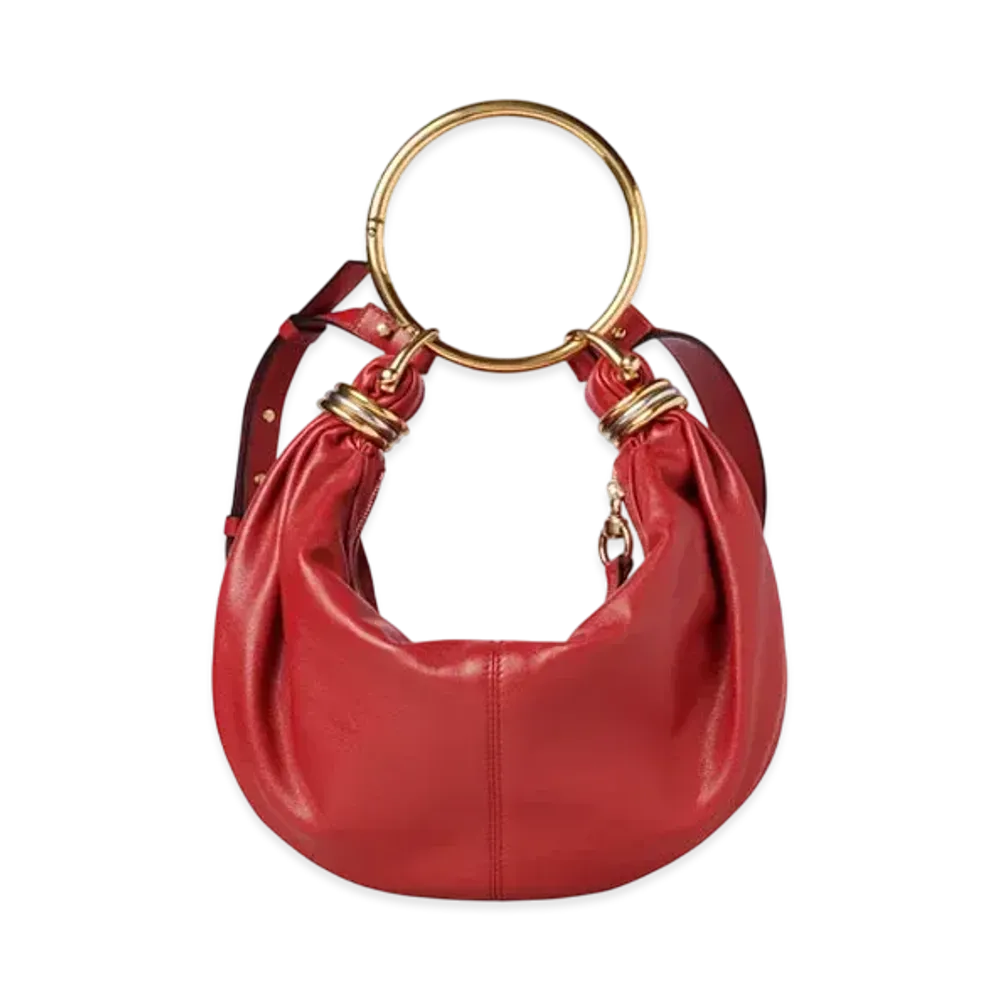 Chloe Small Bracelet Hobo Bag In Grained Leather "Red Flame"