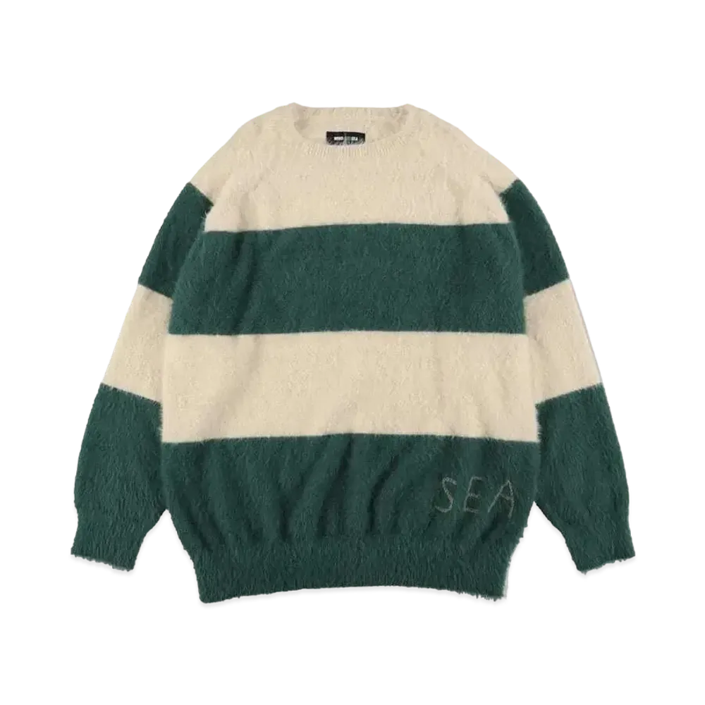 WIND AND SEA Mohair Border Knit "Beige Green"