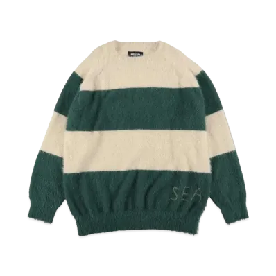 WIND AND SEA Mohair Border Knit "Beige Green"