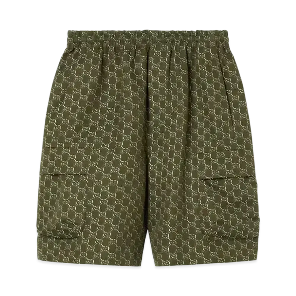 GUCCI Cotton Jacquard Shorts With GG Shadow "Green/White"