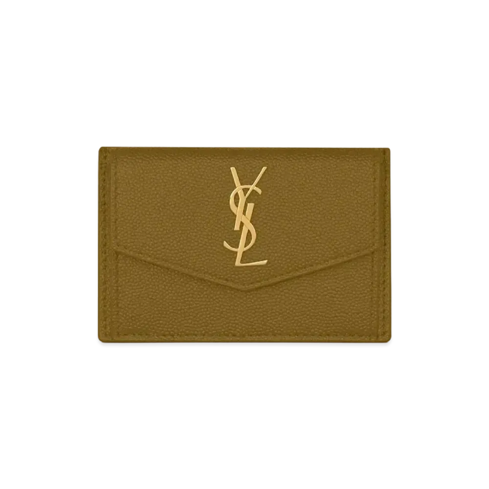 SAINT LAURENT Uptown Card Case In Grain De Poudre Embossed Leather "Olive Green"