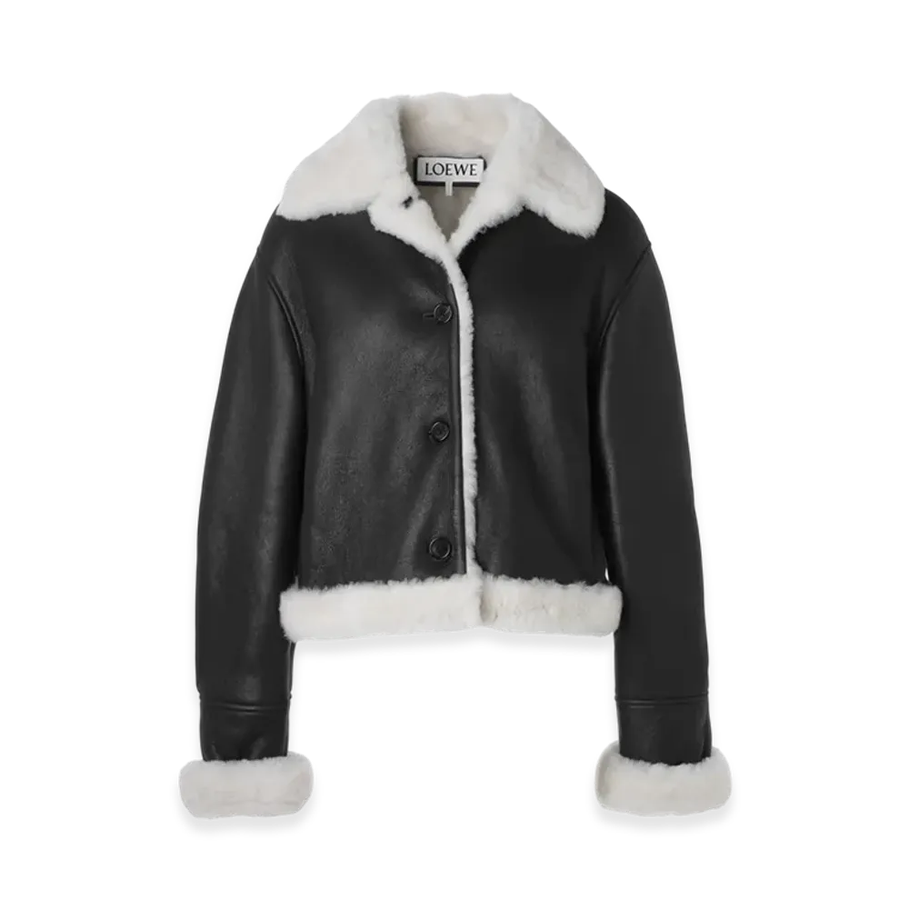 LOEWE Women's Leather Shearling Jacket "Black/White"