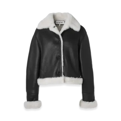 LOEWE Women's Leather Shearling Jacket "Black/White"