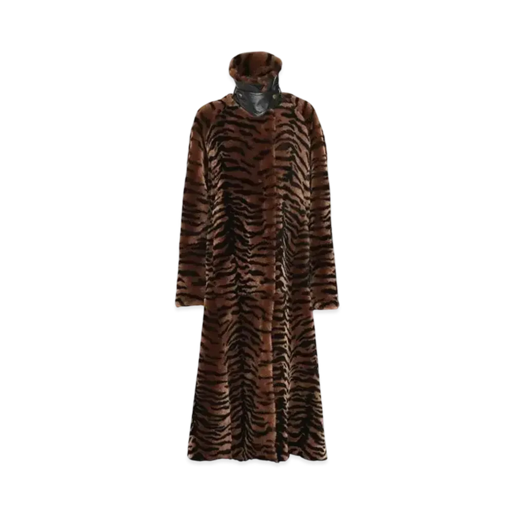 Chloe Double-Breasted Long Coat In Shearling "Oat Brown"