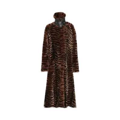 Chloe Double-Breasted Long Coat In Shearling "Oat Brown"