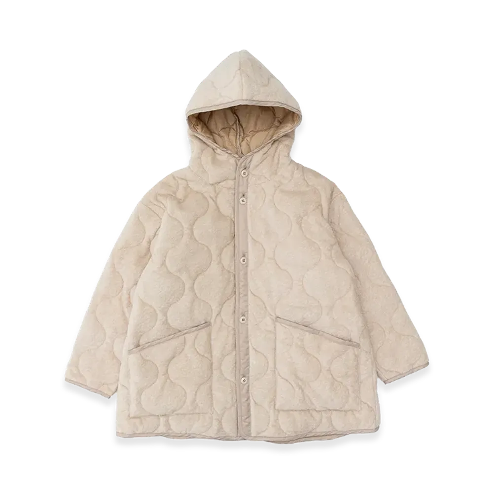 HYKE Women's Fleece Quilted Hooded Jacket "Cream"