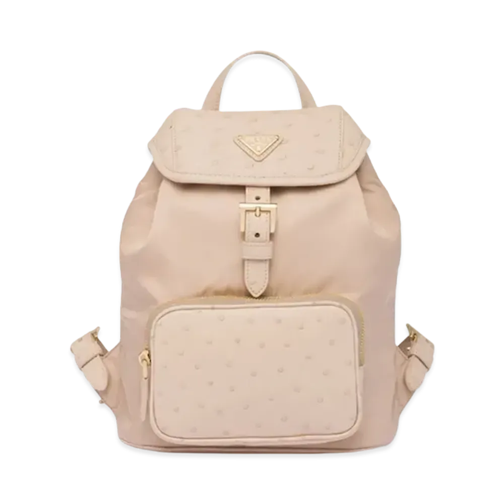 PRADA Re Nylon Ostrich Leather Backpack "Cameo Beige"