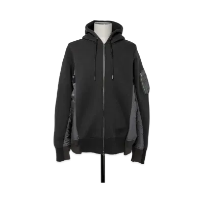 sacai Sponge Sweat x Nylon Twill Hoodie "Charcoal Gray"