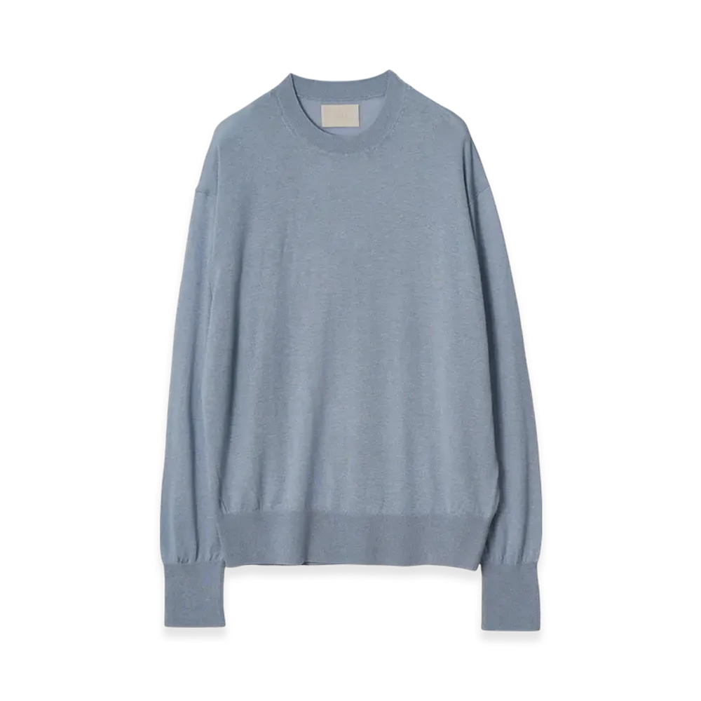 YOKE Silk Cashmere Sheer Swrater "Blue"