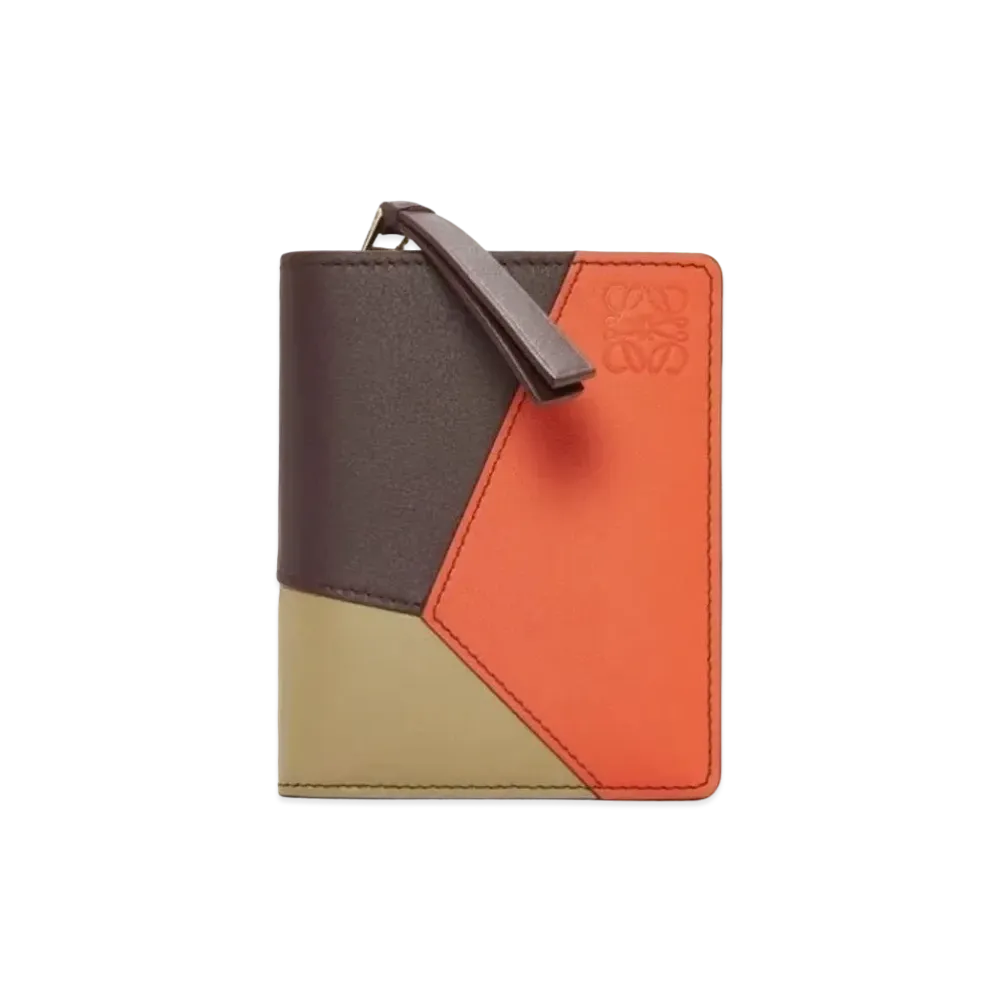 LOEWE Puzzle Compact Zip Wallet Classic Calf "Dark Bar Gandy/Vivid Orange/Kura"