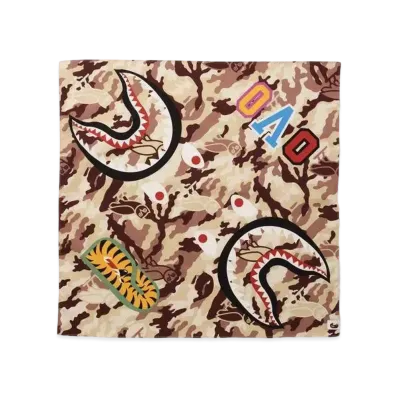 A BATHING APE X OVO WOODLAND CAMO SHARK BANDANA "Beige"