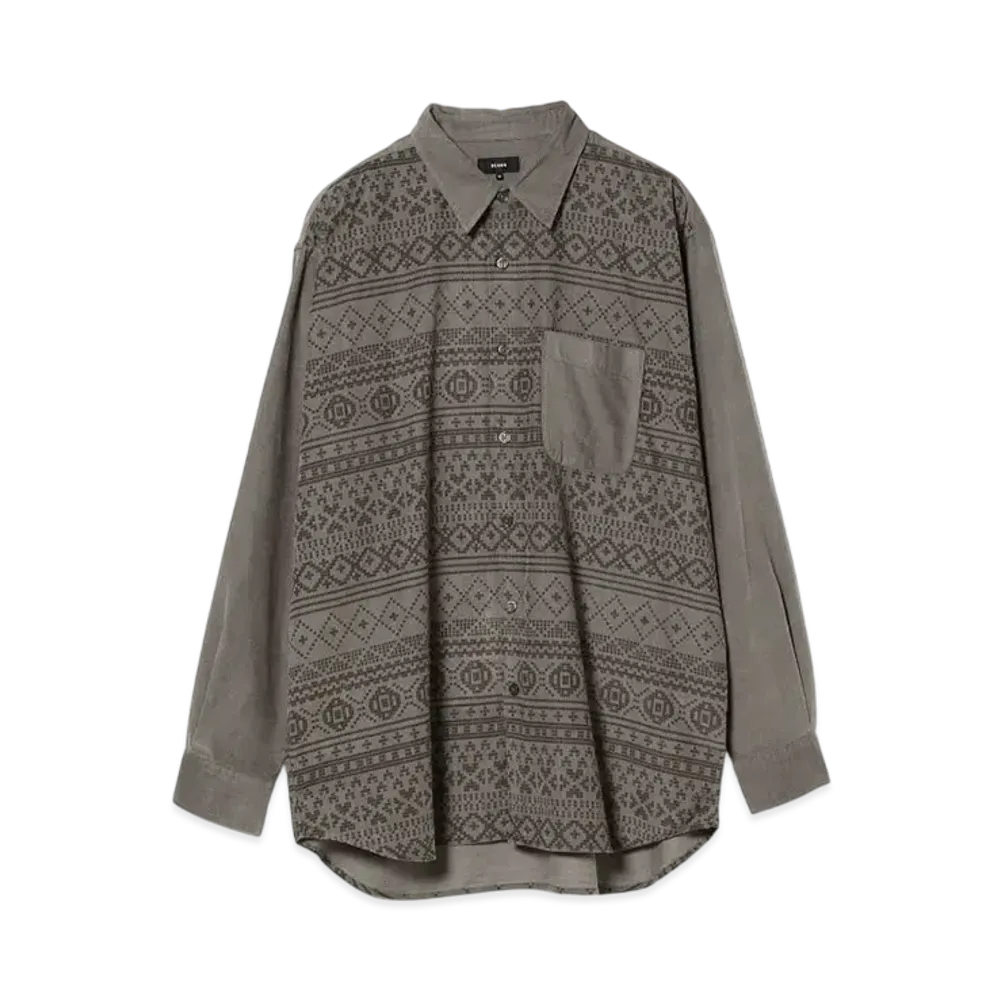 BEAMS Knit Print Corduroy Shirt "Gray"