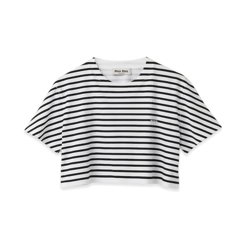 MIU MIU Women's Cotton T-Shirt with Printed Logo "White/Black"