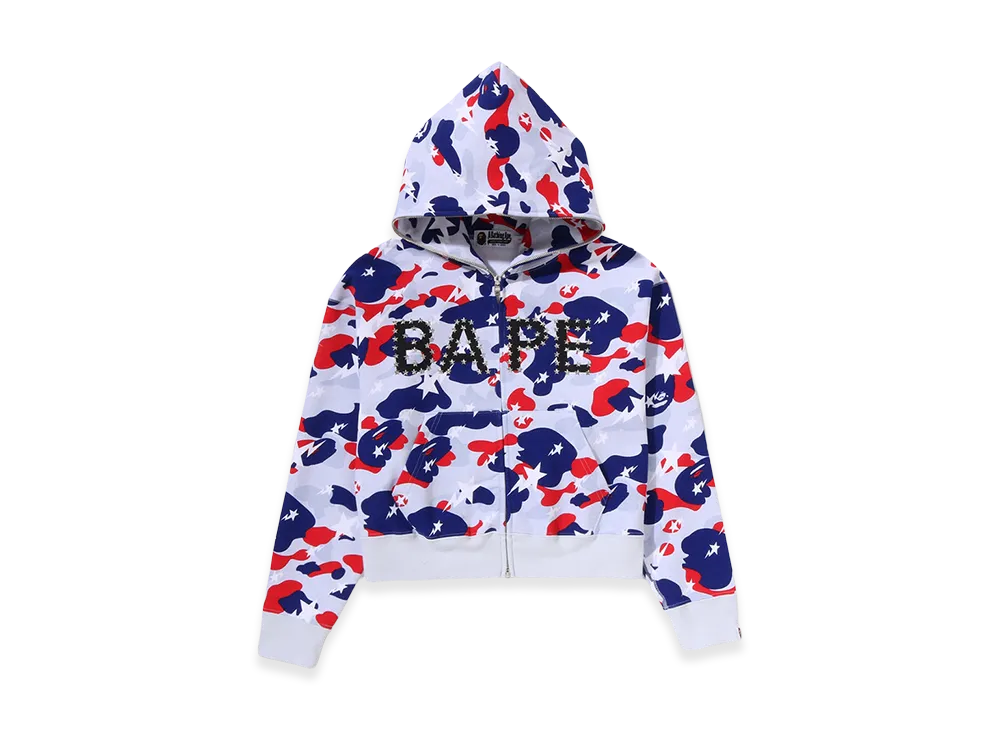 A BATHING APE Women's Sta Strike Camo Logo Cropped Full Zip Hoodie "White"