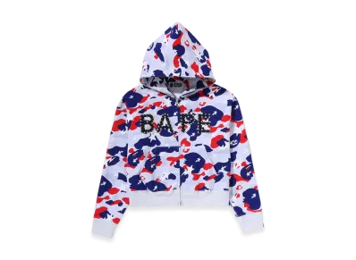 A BATHING APE Women's Sta Strike Camo Logo Cropped Full Zip Hoodie "White"