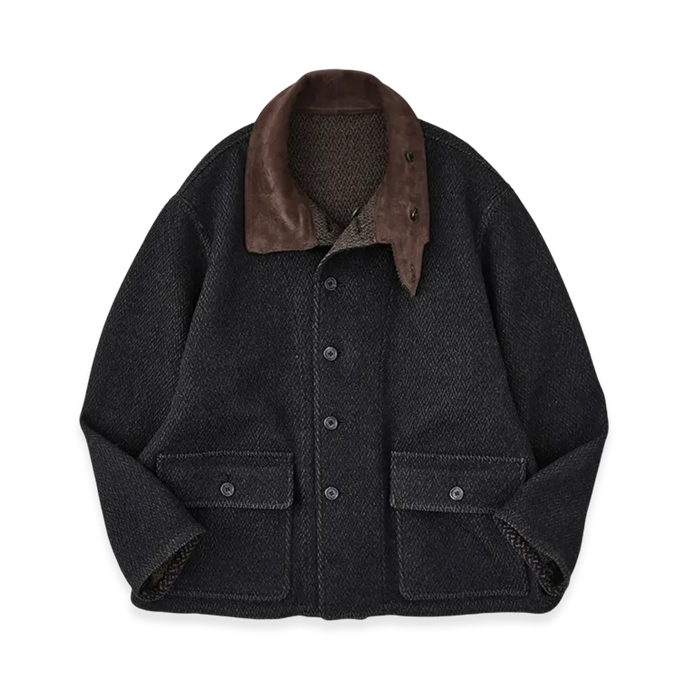 NICENESS H.Tweedy Lily-Yarn Herringbone Reversible Marine Jacket "Black/Brown"